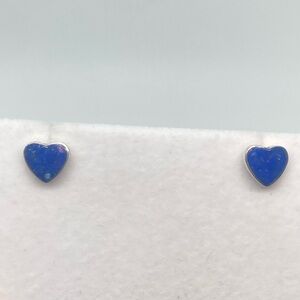 Vtg Sterling Silver & Lapis Lazuli Heart Shaped Stud Earrings 9mm x 8mm